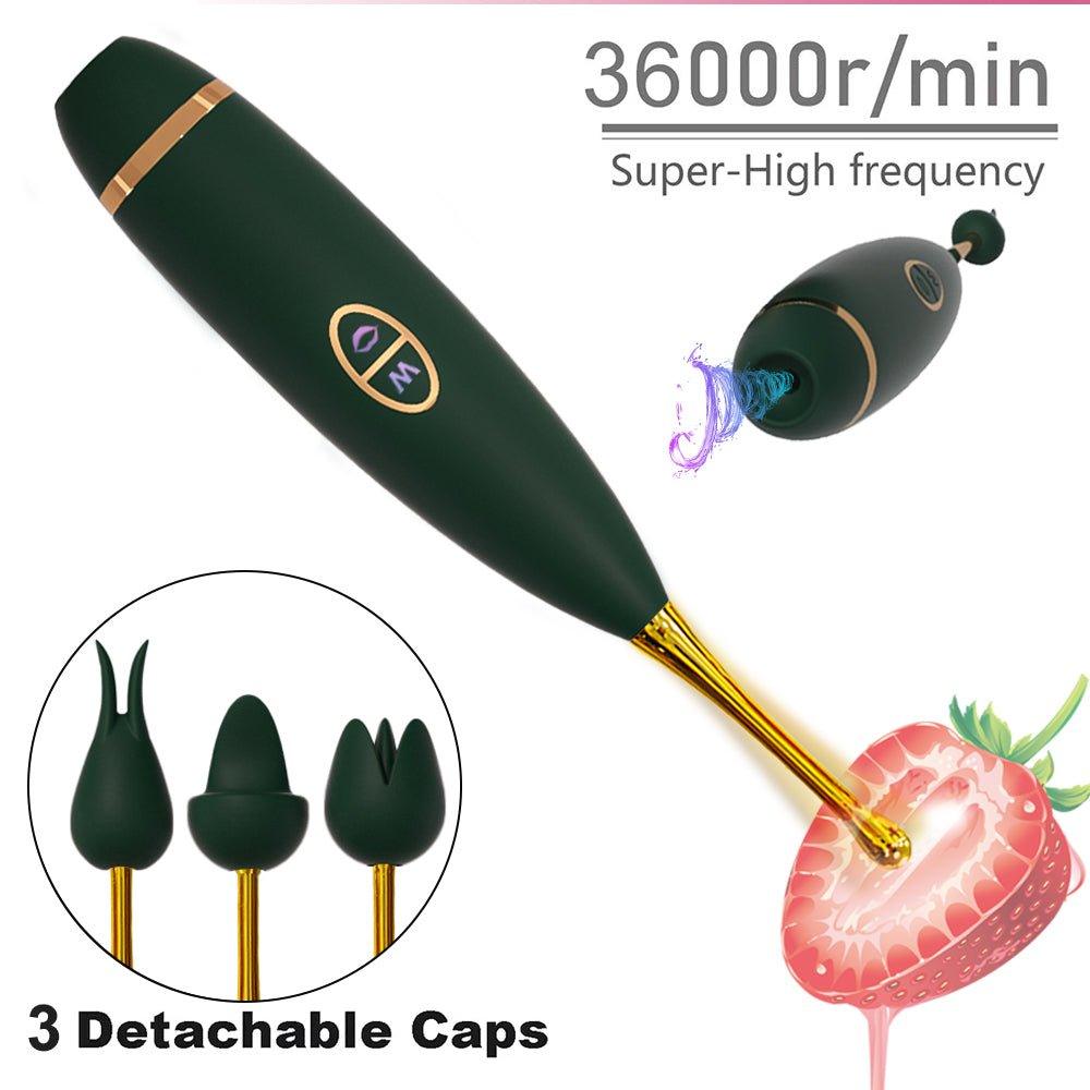 Clitoral vibrator showing curved head for targeted G-spot stimulation