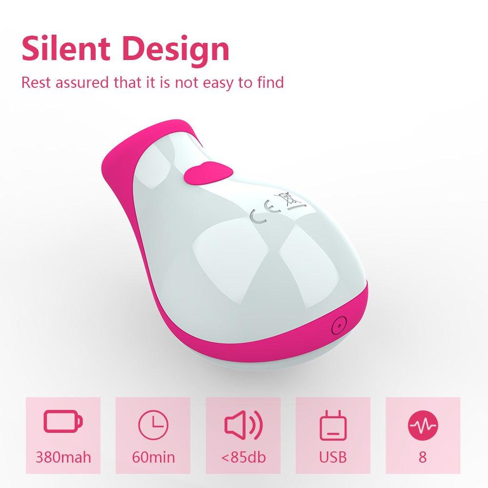 Dual-use nipple and clitoris massager displayed upright with power button