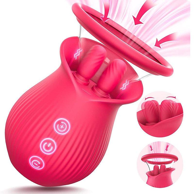 Close-up of detachable vibrating nipple and clitoral suction cups