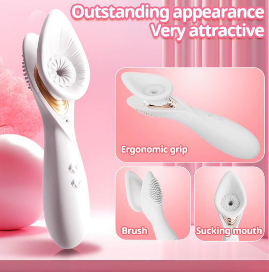 Vacuum sucking vibrator displayed in full front view