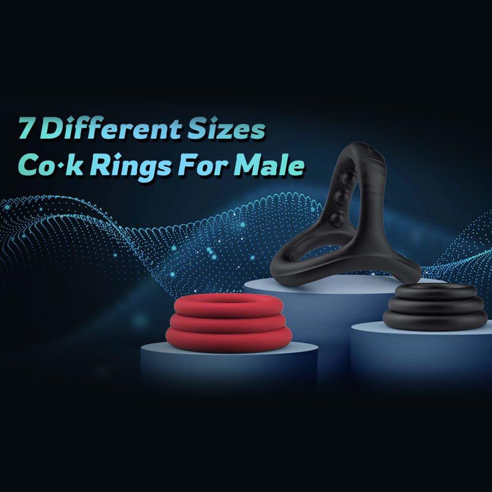Silicone cock ring set showing thickness and rounded edges