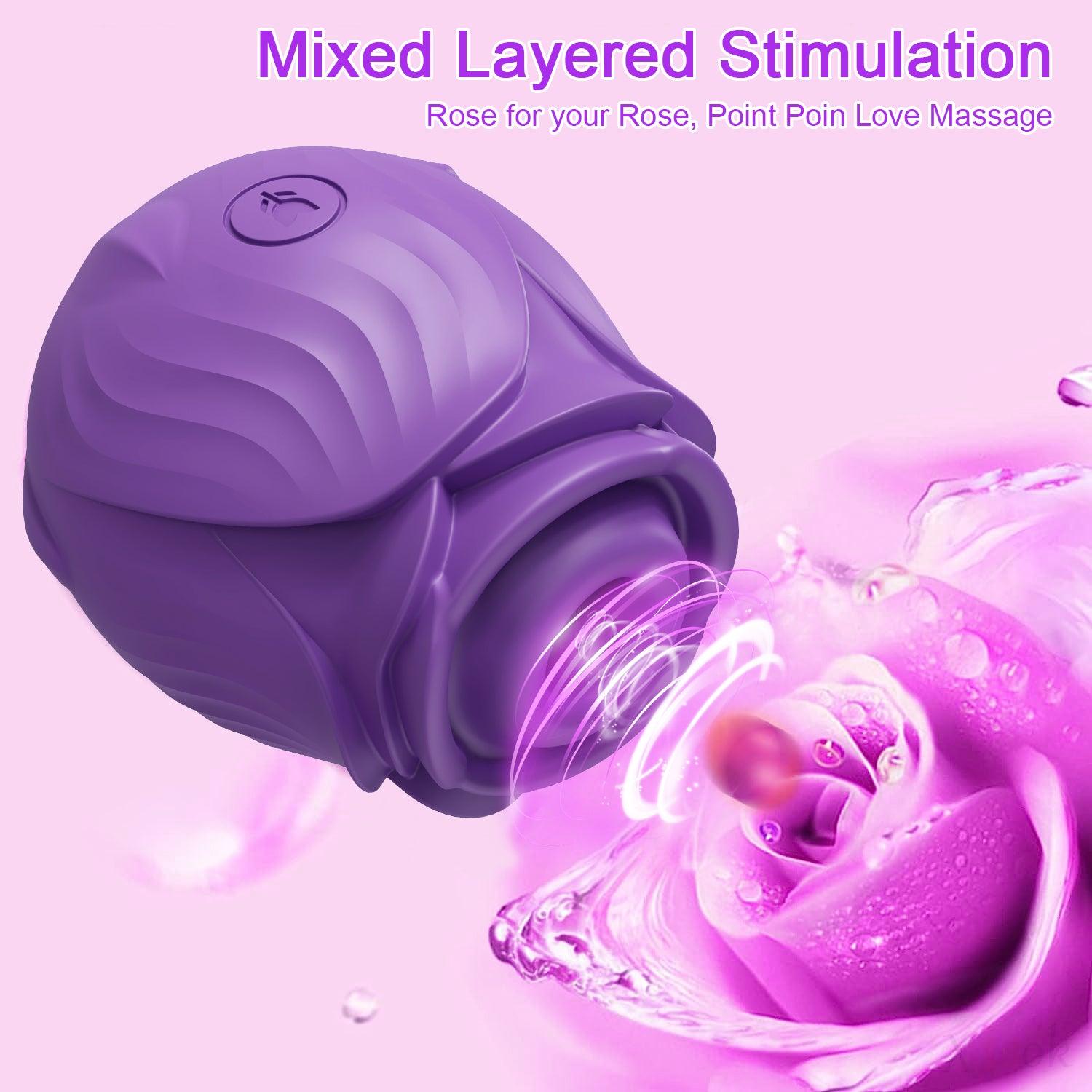 Rose-shaped massager with control buttons and charging port