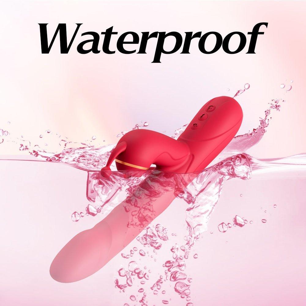 Close-up of patting-style clitoral stimulator in pink silicone