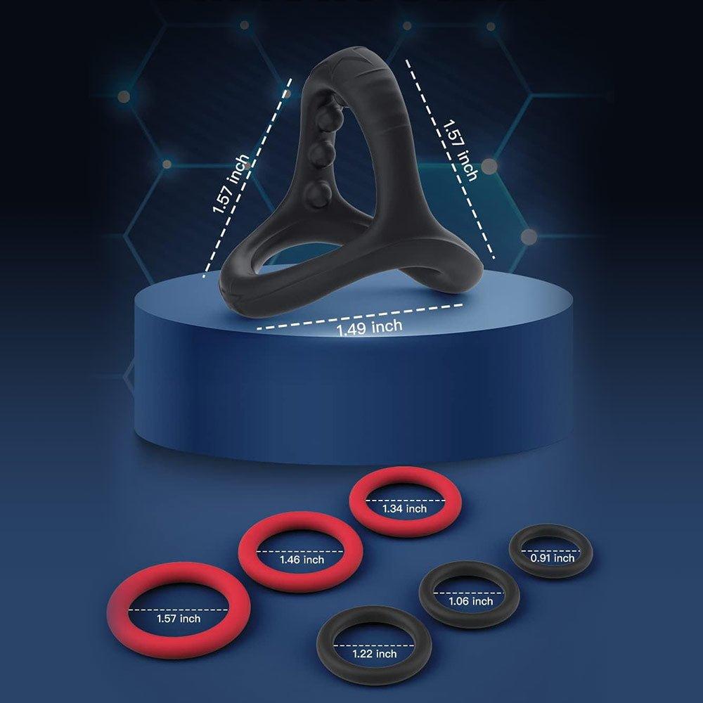 Classic black silicone cock rings arranged in product layout