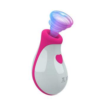 Clitoris and nipple vibrator massager shown in front view with compact shape