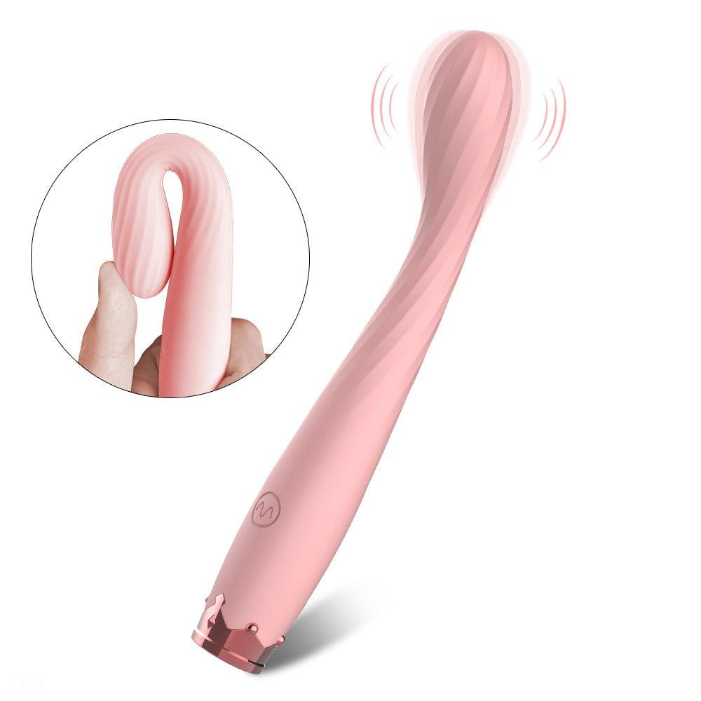 G-spot vibrator shown upright with slim flexible shaft
