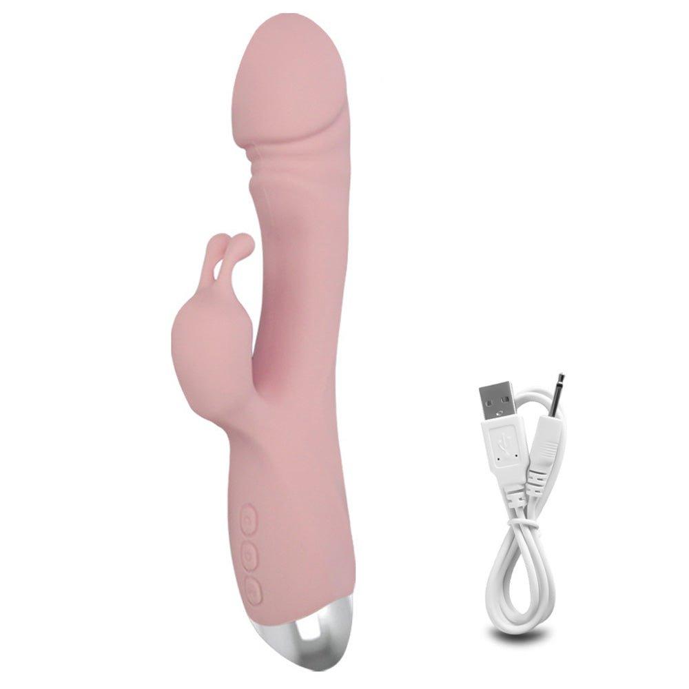 Adult vibrator displayed with detachable nipple massager component