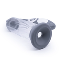Vacuum penis trainer cylinder close-up — clear tube with grey suction base and air valve opening