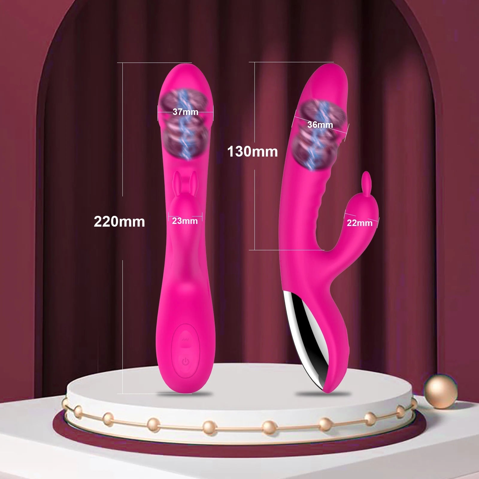 G-spot rabbit dildo vibrator shown with visible control buttons