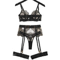 White embroidered lace suspender top with matching lace bottom