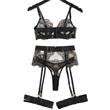 White embroidered lace suspender top with matching lace bottom