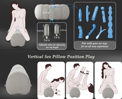 Heart Shaped Inflatable Bedroom Dildo ，Upsize Pillow with Bondage Cuffs, Cross Strap, Nipple Clamps BDSM Kit