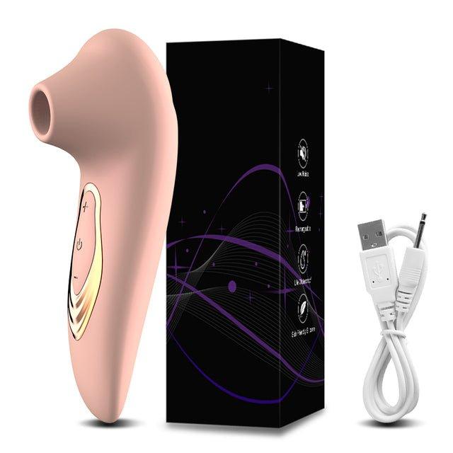 Clitoral vibrator displayed with complete product layout and accessories