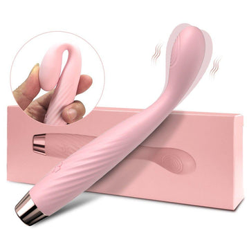 Beginner G-spot vibrator shown in full front view with curved silicone body