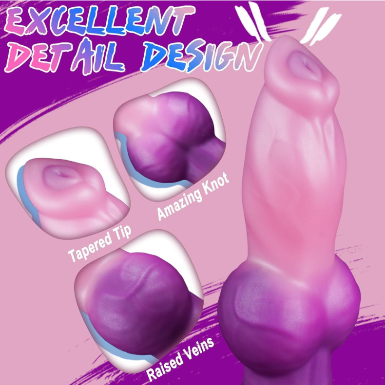 Side-angle view of silicone animal-style dildo