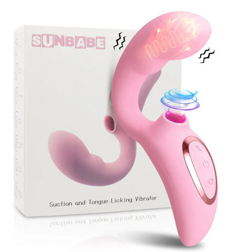 Heating clitoral sucking vibrator displayed in pink silicone
