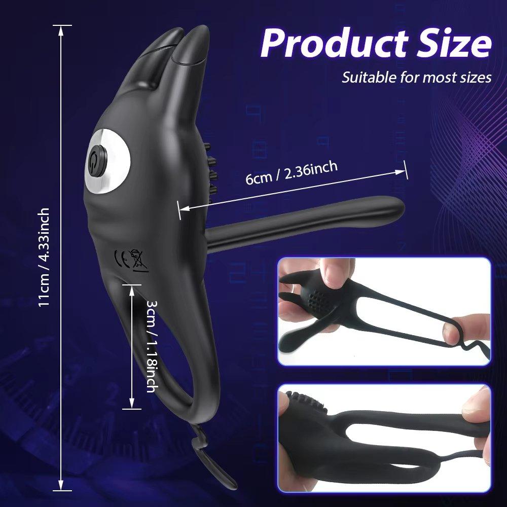 Vibrating couples sex toy with control button and curved pleasure head