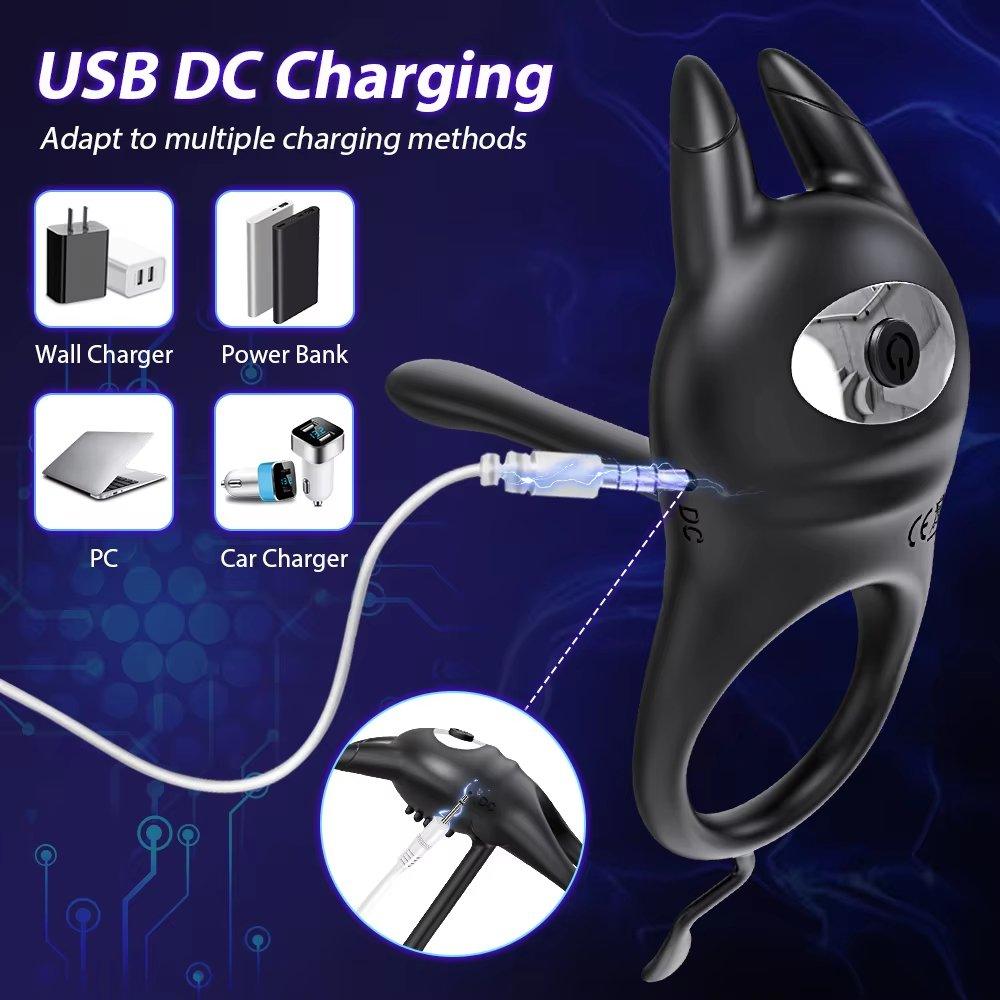 Clitoral stimulation penis ring displayed on white background