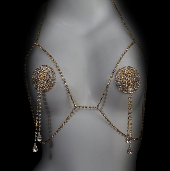 Super flash rhinestone bra chain nipple sticker