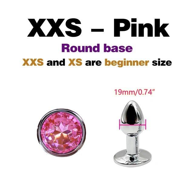 Small stainless steel anal plug with gem base displayed on white background