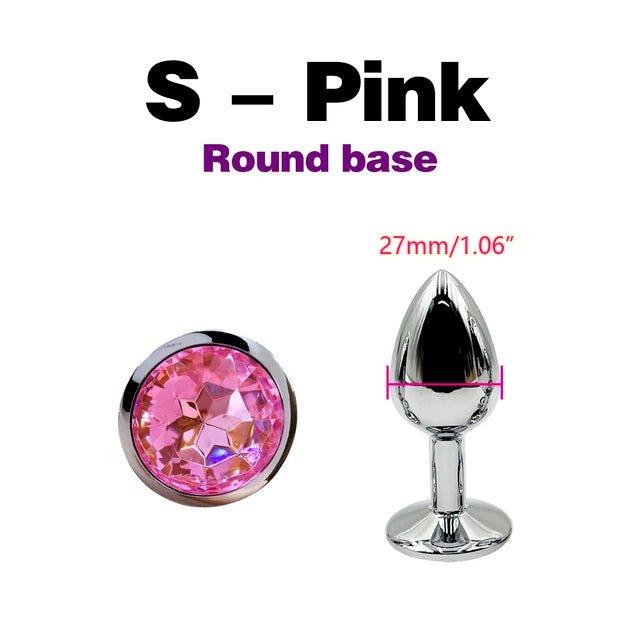 Large stainless steel butt plug featuring faceted gem base