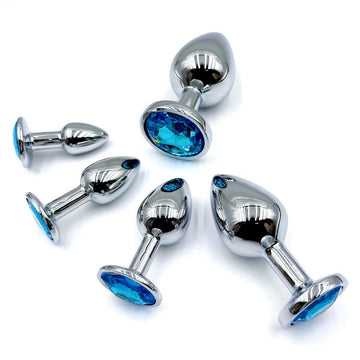 Metal anal plug with gem base in stainless steel finish for beginners and experts