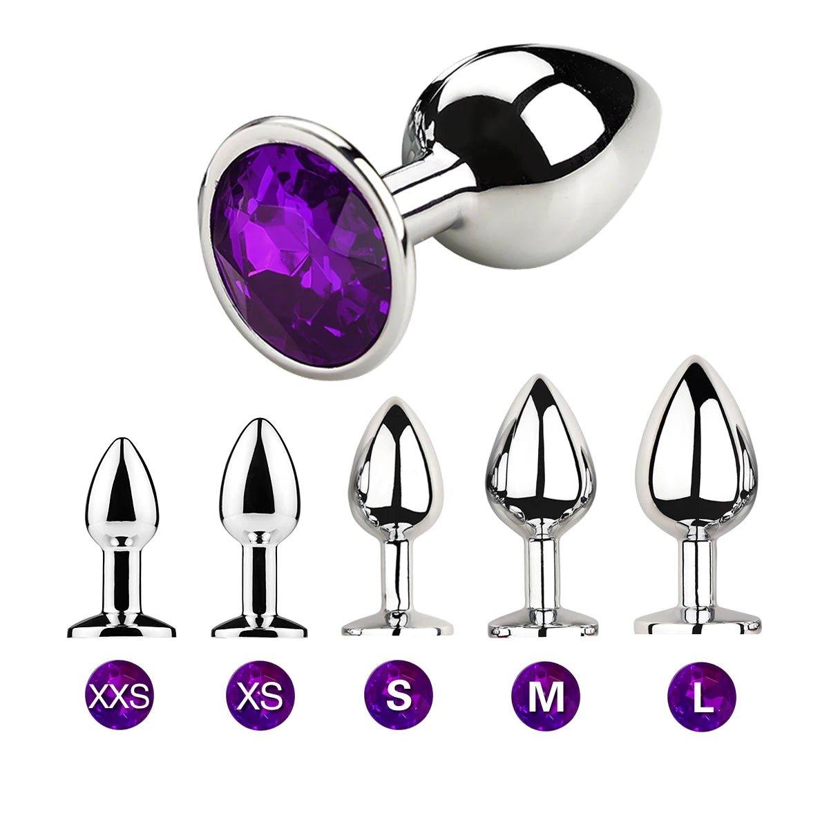 Shiny metal anal plug with decorative gem and contoured body