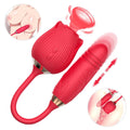 Rose-shaped 2-in-1 vibrator toy in pink with soft silicone design shown on a clean background.
