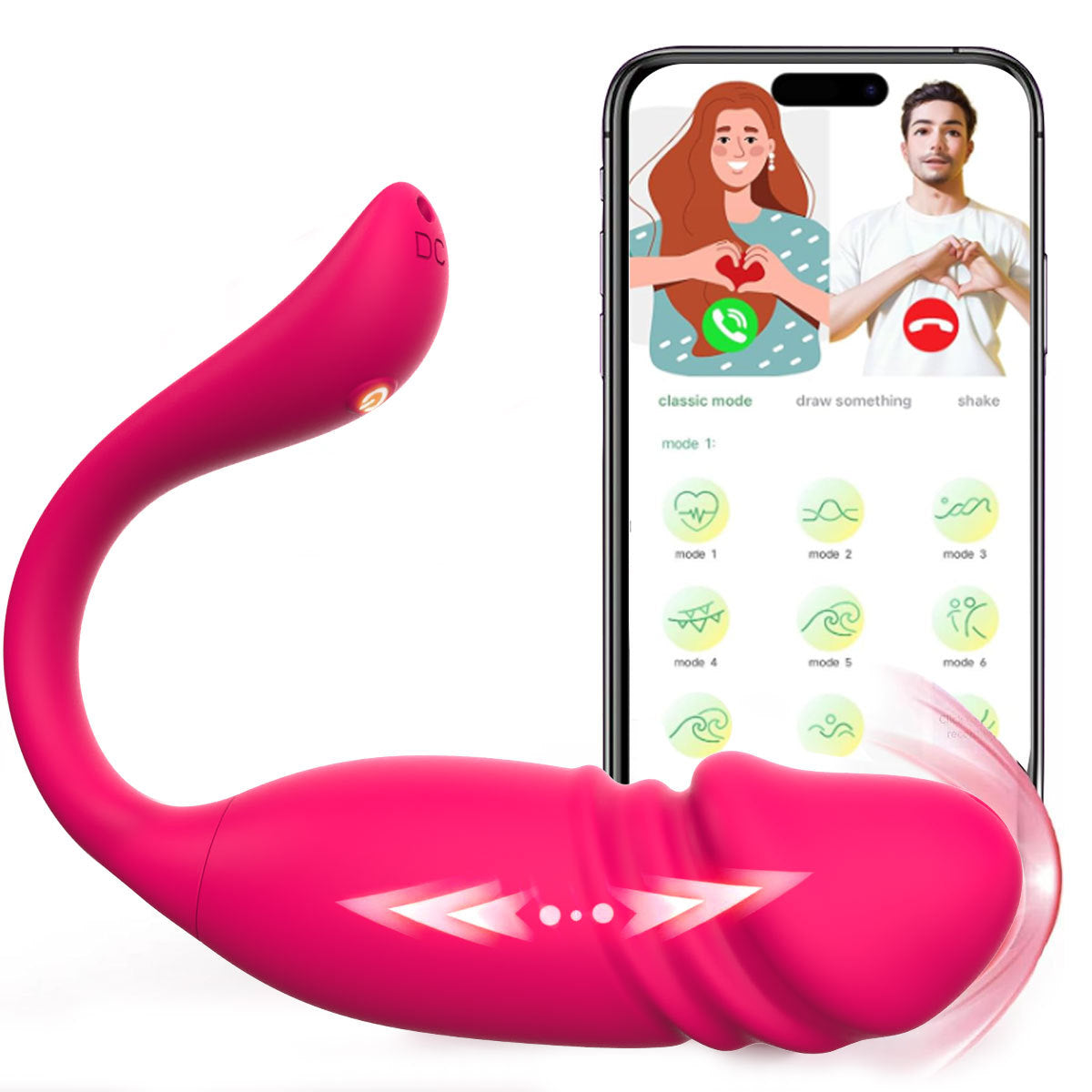 Realistic-tip wearable vibrator shown upright with full product details