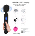 Wand massager USB direct plug charging – 2000mAh battery and included charging cable (product feature graphic)
