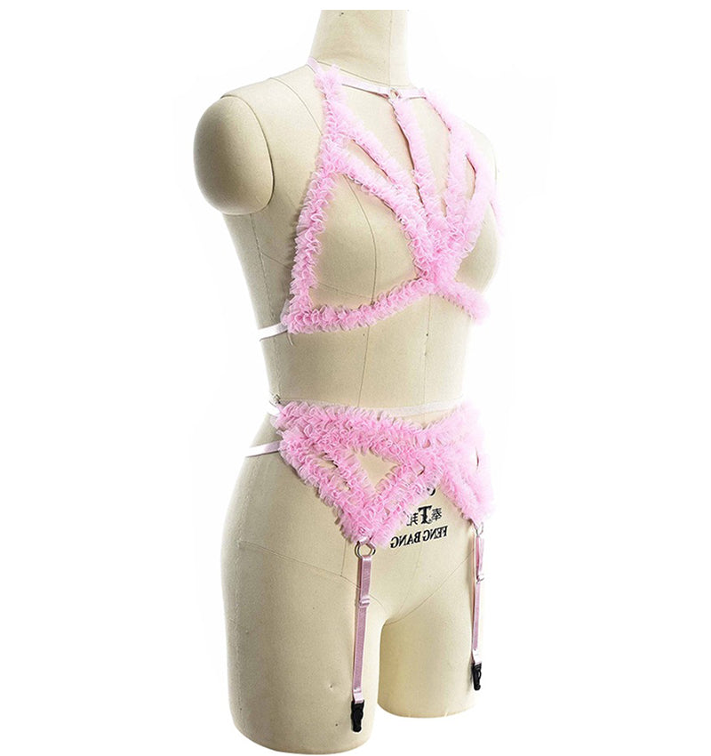 Uniform Temptation Sexy Lingerie Mesh Exposed Breast Pink Women's Erotic Separates Set