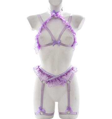 Pure Desire Temptation Line Binding Band Light Purple Lace Edge Adult Suit