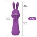 New Mini Series bunny-shaped G-spot vibrator size guide (purple) — compact dimensions and 87g lightweight body