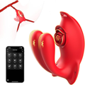 Red electronic device with smartphone app interface on a white background