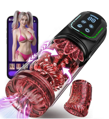 Male Masturbator Penis Pump - AI Powered Pocket Pussy Male Sex Toys for Men with 7 Thrusting Rotating Sucking Licking Modes, Waterproof Adult Sex Toys