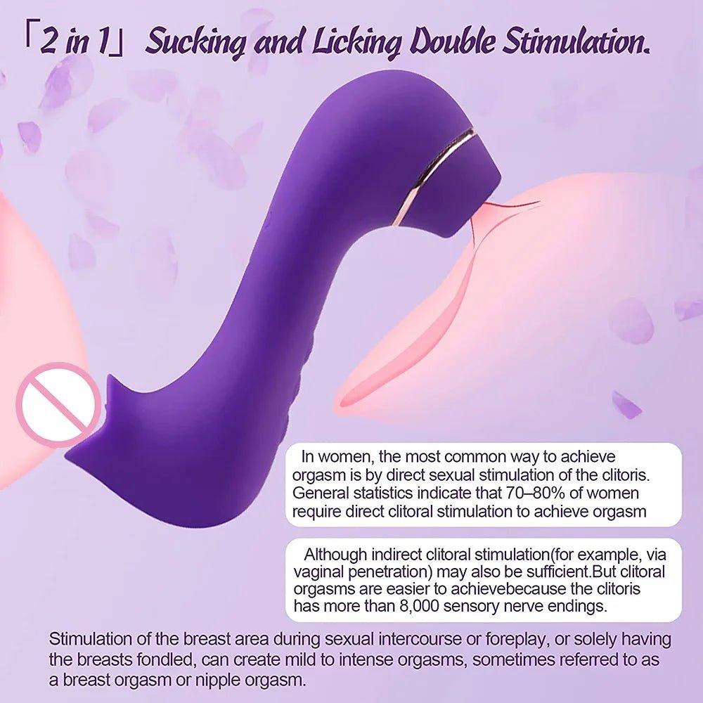 Waterproof 2-in-1 clitoral sucker and tongue licking vibrator splashing in water.