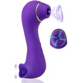 Vibrator showing dual stimulation zones for clitoral suction and tongue-like licking motion.