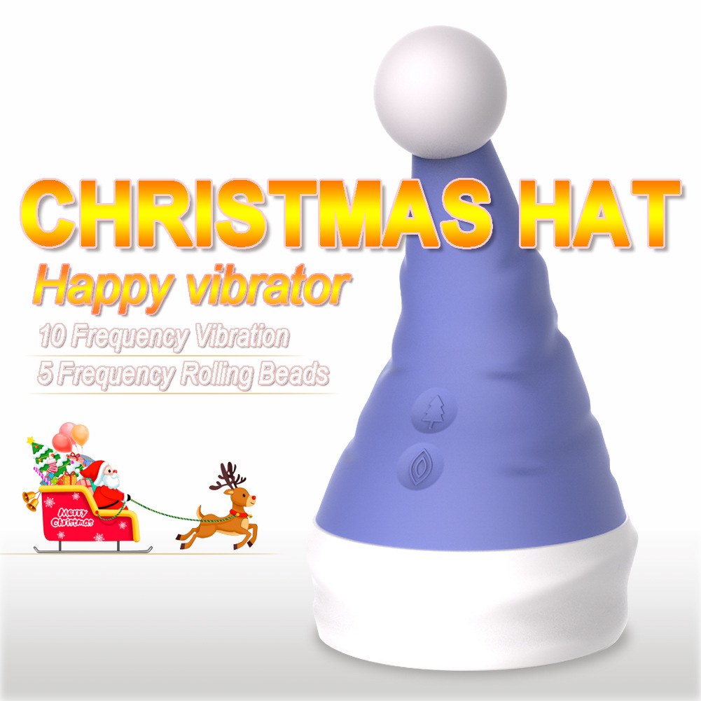 Christmas Hat “Happy vibrator” feature poster — 10 frequency vibration + 5 frequency rolling beads (blue)