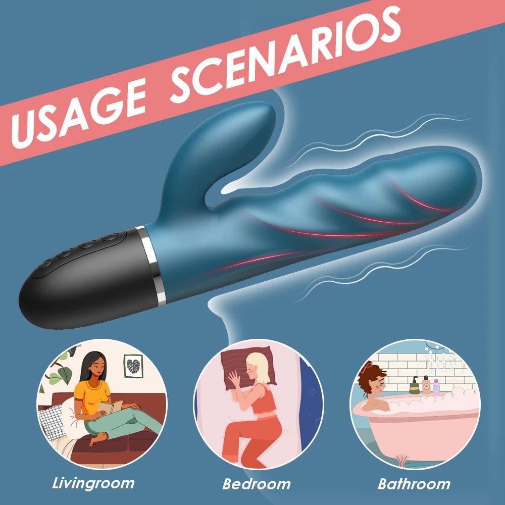 Big dildo rabbit vibrator displayed from angled top view