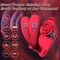 Red electronic device with floral design on a dark background with text