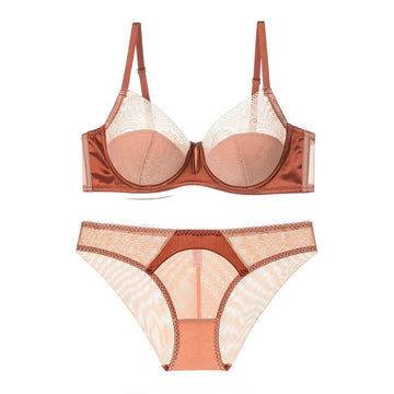 Bra and Panty Set – Colour-Block Mesh, Deep V, Push-Up