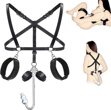Vibrating Anal Hook BDSM Sex Bondage Sex Toys for Couple Adjustable Behind Back Handcuffs Bondage Restraints Set, Bed SM Adult Sex Game Play