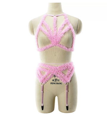 Uniform Temptation Sexy Lingerie Mesh Exposed Breast Pink Women's Erotic Separates Set