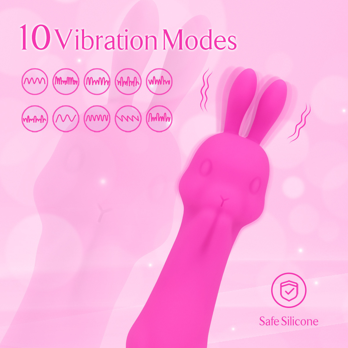 10 vibration modes bunny G-spot vibrator (pink) — vibration patterns and body-safe silicone feature graphic
