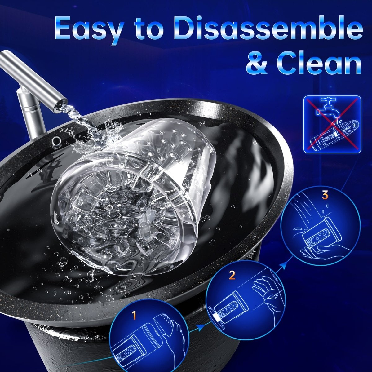 Complete 3 in 1 automatic male masturbator set shown with all parts