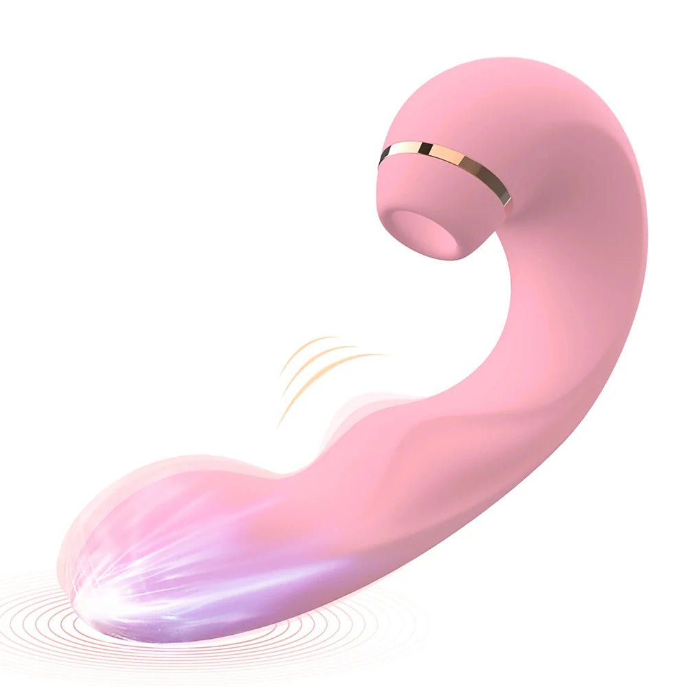 Pink clitoral vibrator showing tongue-like licking tip and suction opening