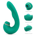 3 in 1 clitoral vibrator highlighting suction, licking, and vibration functions