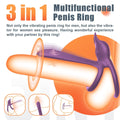 3-in-1 penis ring with 10 vibration modes illustrated using functional icons.