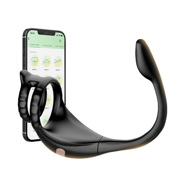 3-in-1 penis cock ring with attached anal plug shown in full view