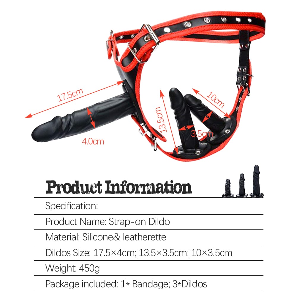 Packaging of 3 Removable Silicone Double-Sided Strapon Dildo with Harness Belt